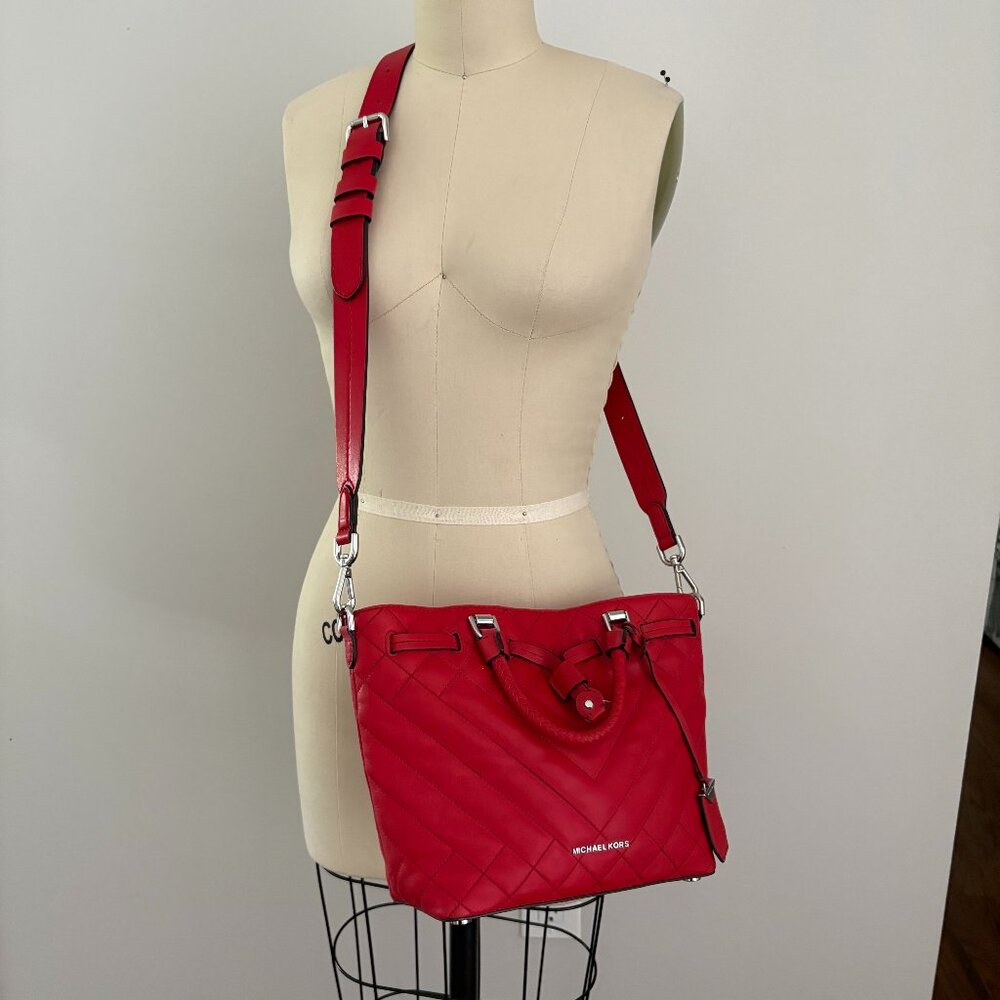 Michael Kors Blakely Medium Quilted Leather Red Bucket Quiet Luxury Bag